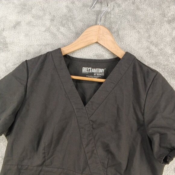 GREY's ANATOMY by BARCO Scrubs Uniform Top Size LARGE(12-14) Black Woven Rayon - Picture 2 of 11